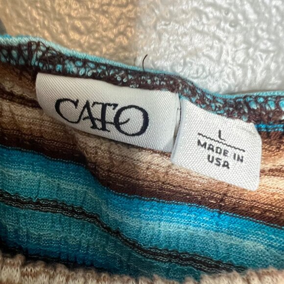 Cato Y2K Tank Top Size‎ L Stripe Lace Strappy Turquoise Cream Brown - Picture 2 of 6